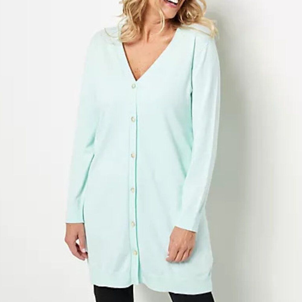 NAADAM Cotton Cashmere Cardigan M Sweater Pale Green Sea Foam Long Line Duster